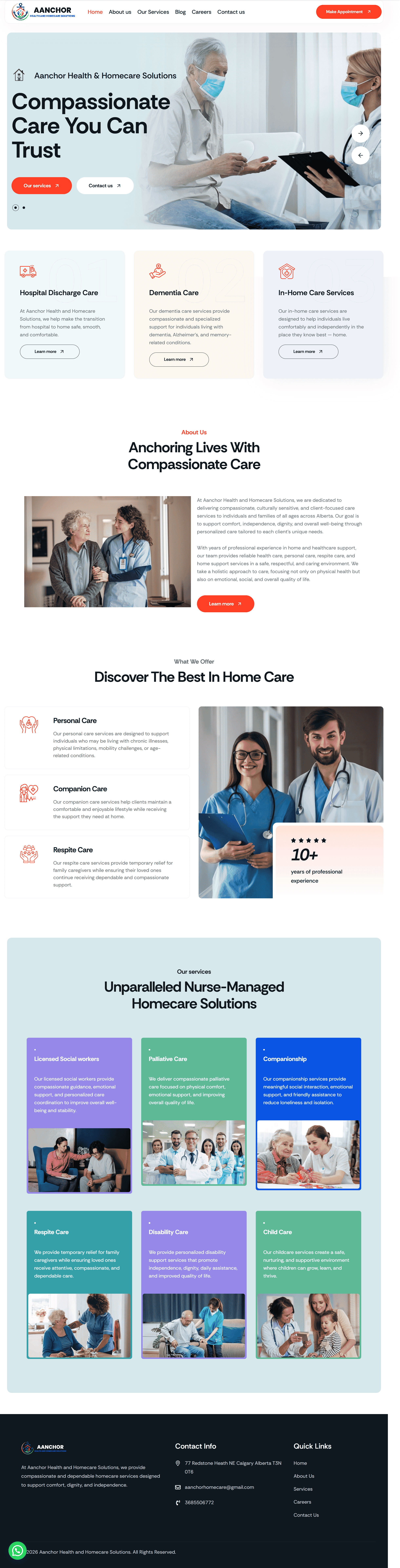 Aanchor Health homepage, a custom website design project by Crea Web