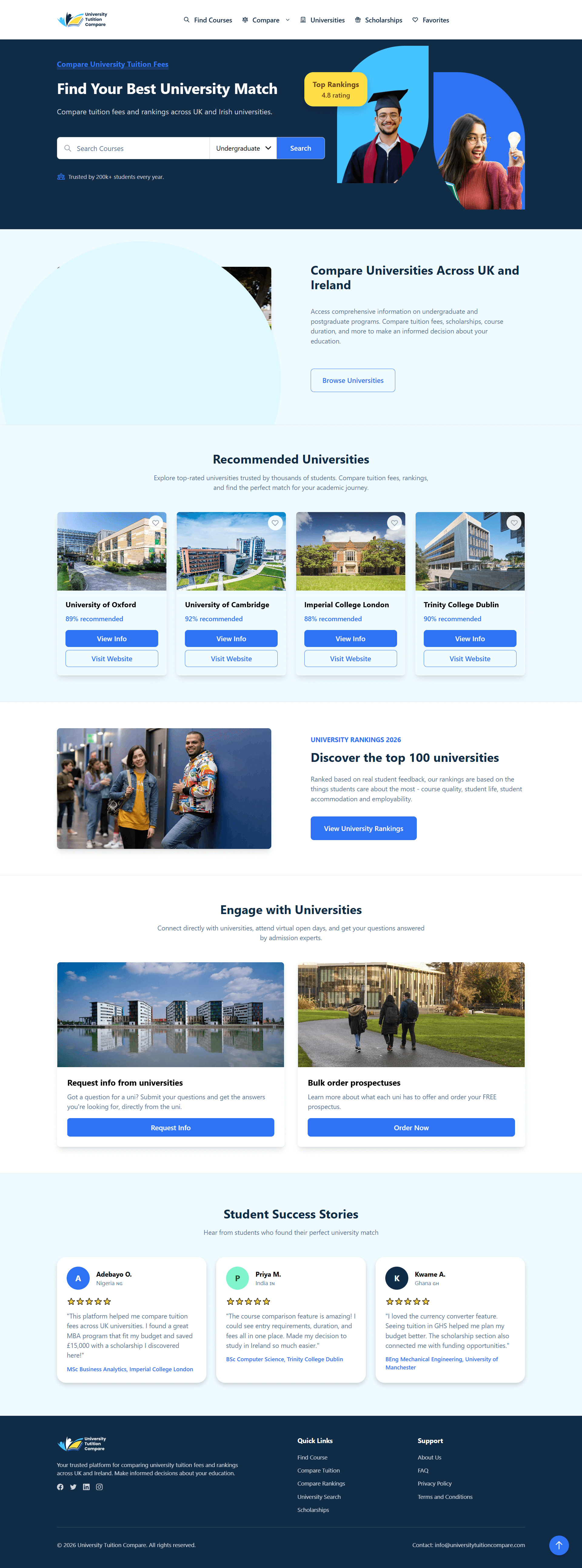 University Compare homepage, a custom website design project by Crea Web